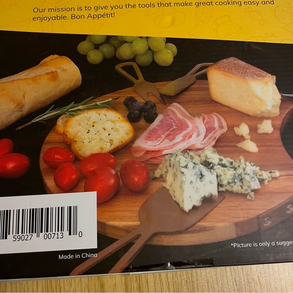 Acacia Wood Charcuterie Cheese Board with Metal Utensils - Picture 3 of 3